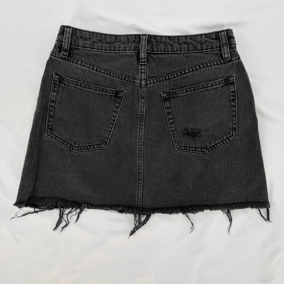Free People Sz 27 We The Free Mini Skirt Black Distressed Button Fly Bohemian - Picture 3 of 6